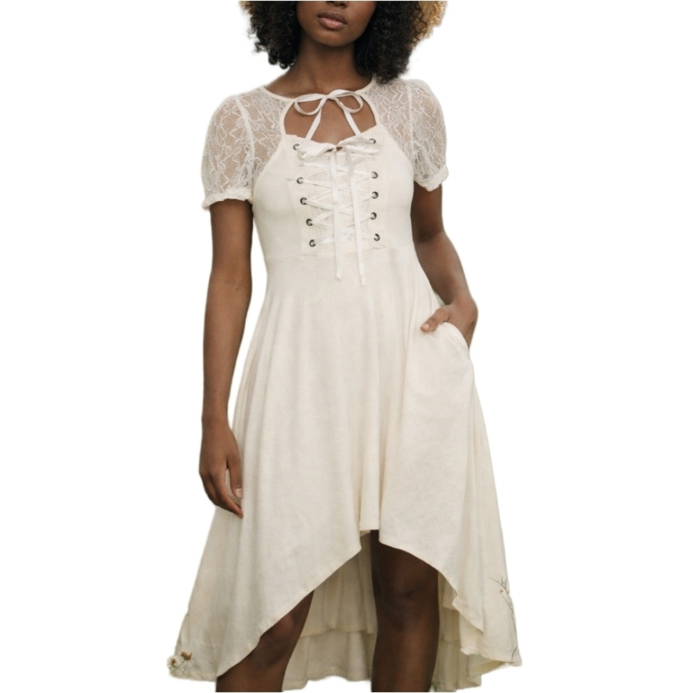 Hot Topic Ivory Lace-Up Hi-Low Dress